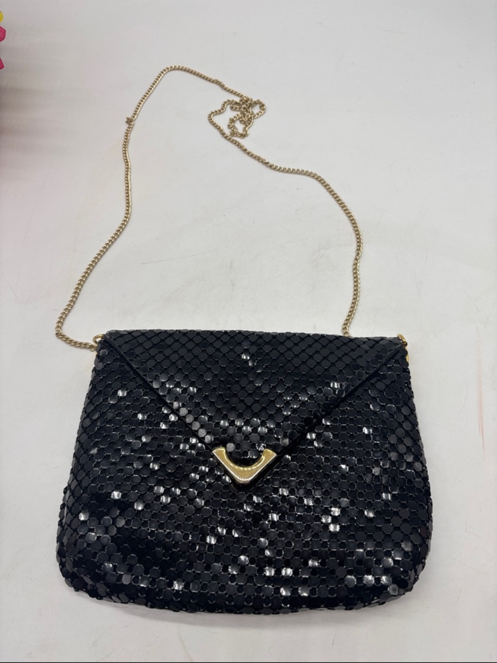 La Regale Black Metal Sparkly Chain Crossbody Bag BP9968F